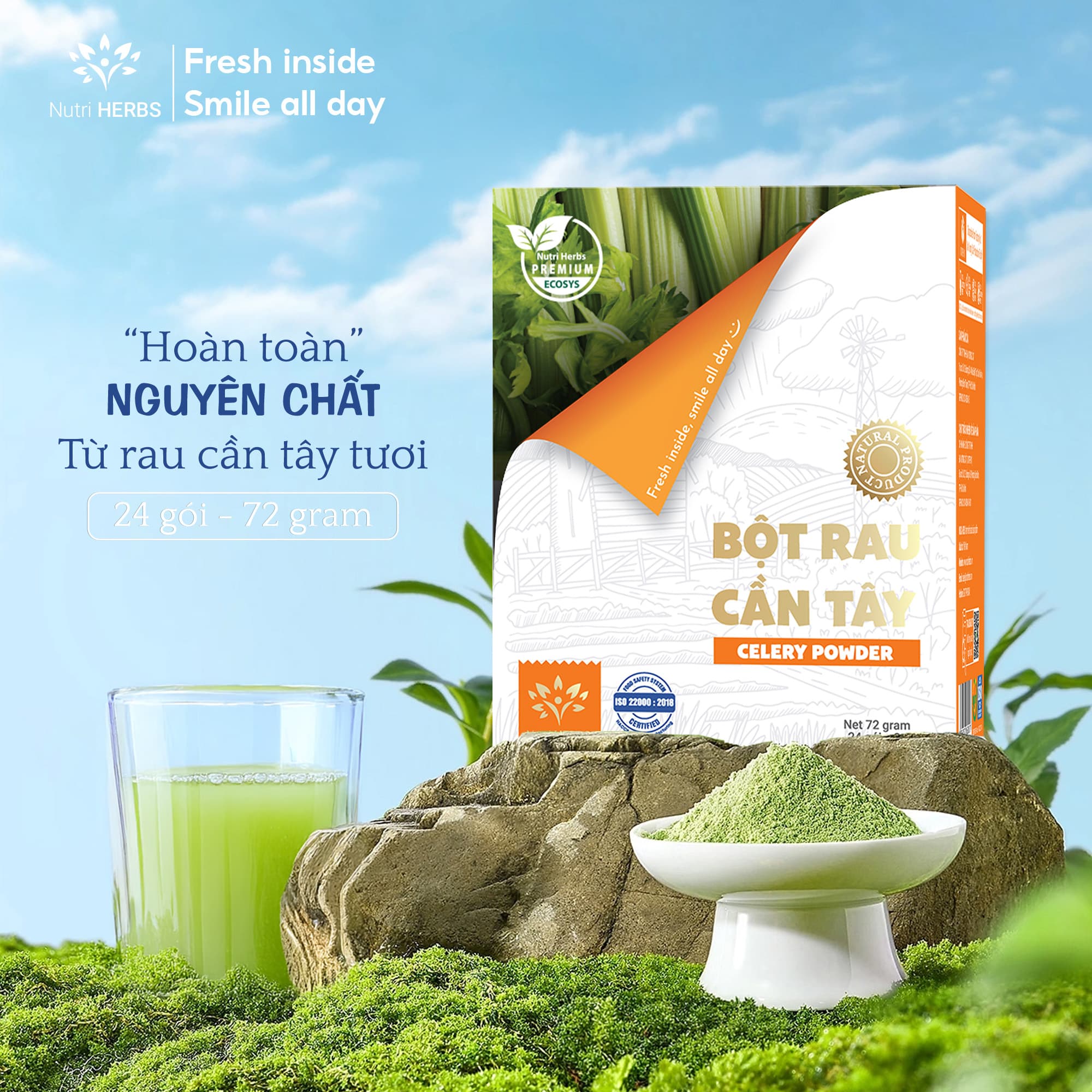 [ Combo 2 Giá Hời ] Bột Cần Tây Nguyên Chất Nutri HERBS Không Đường - Hộp 24 Gói x 3 Gram