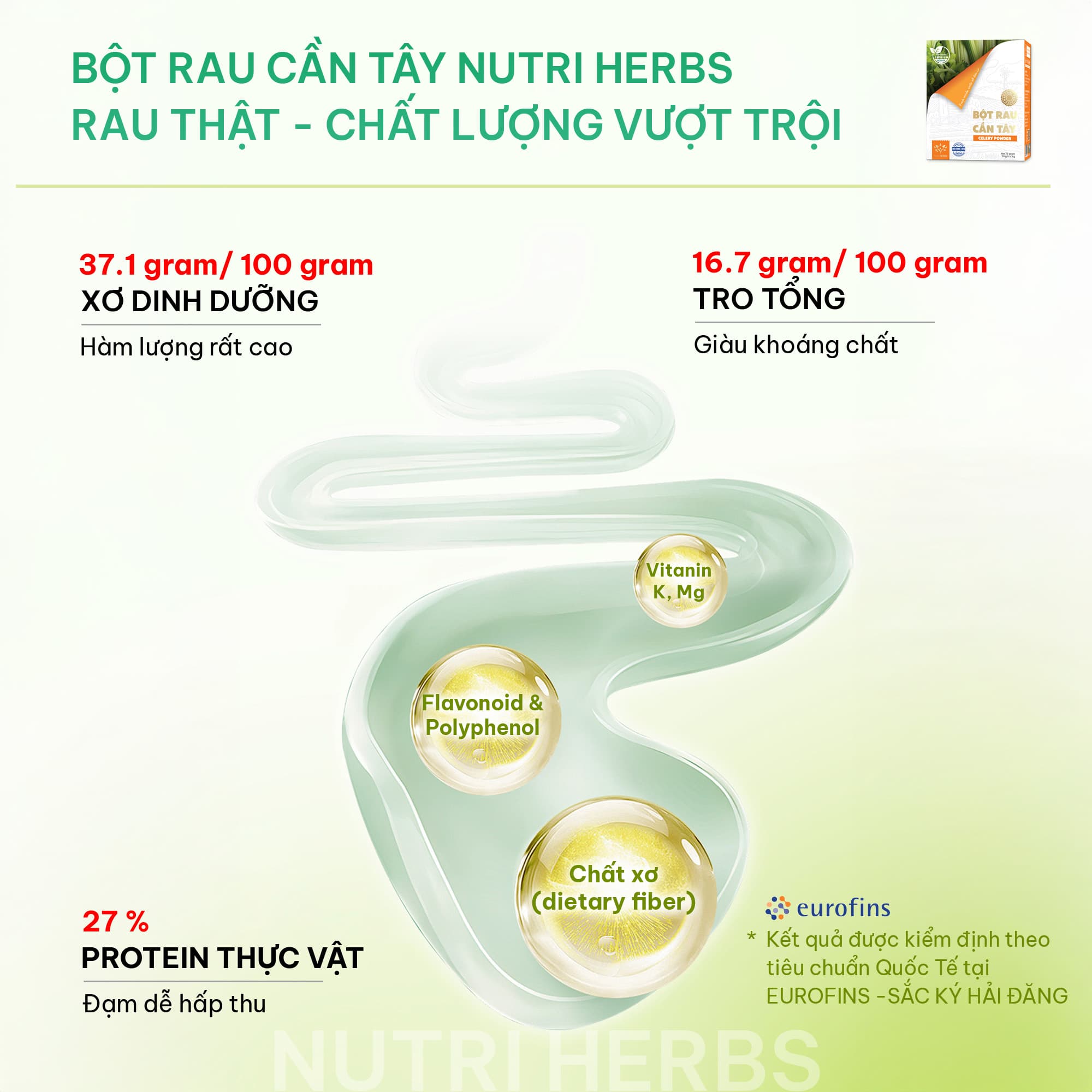 [ Combo 2 Giá Hời ] Bột Cần Tây Nguyên Chất Nutri HERBS Không Đường - Hộp 24 Gói x 3 Gram