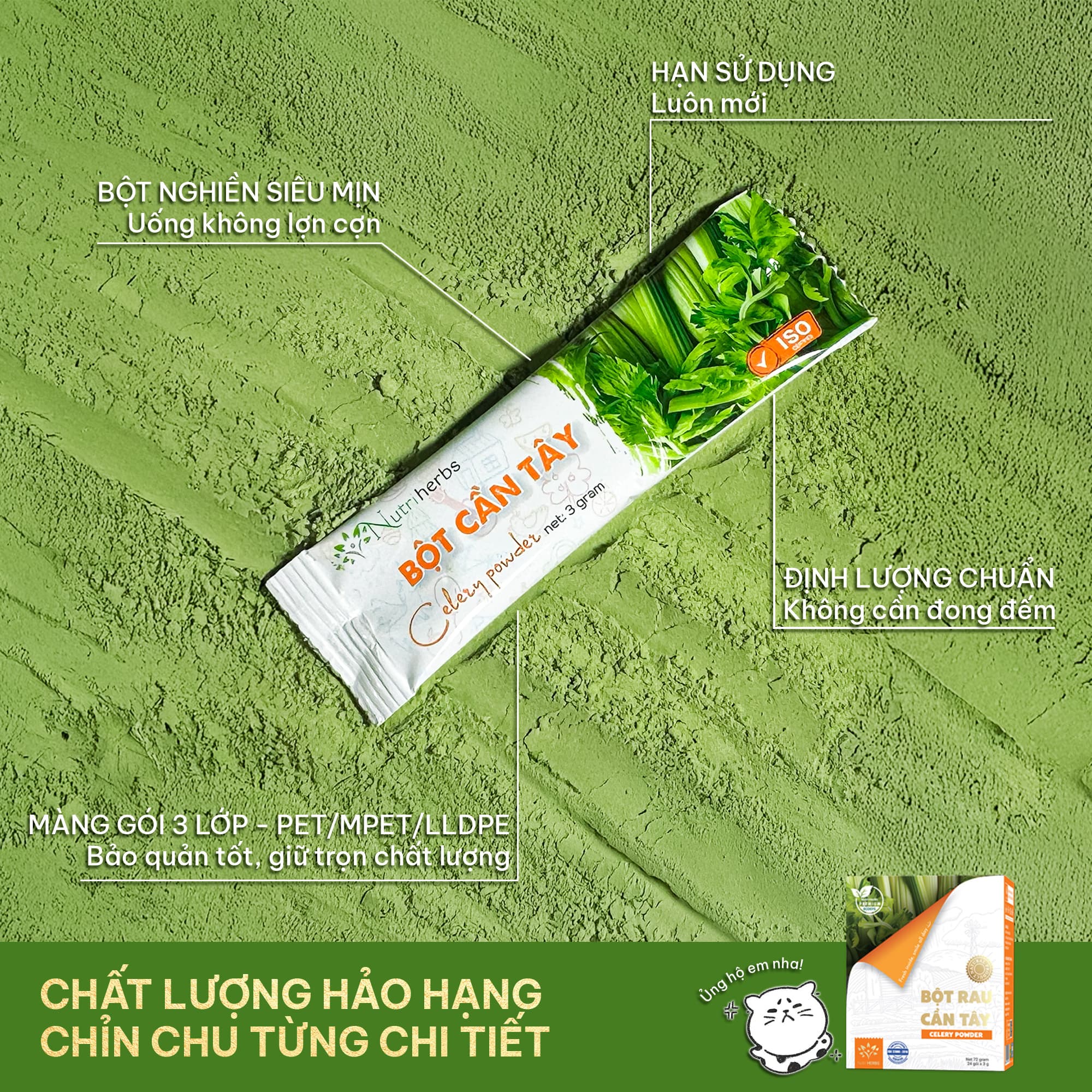 [ Combo 2 Giá Hời ] Bột Cần Tây Nguyên Chất Nutri HERBS Không Đường - Hộp 24 Gói x 3 Gram