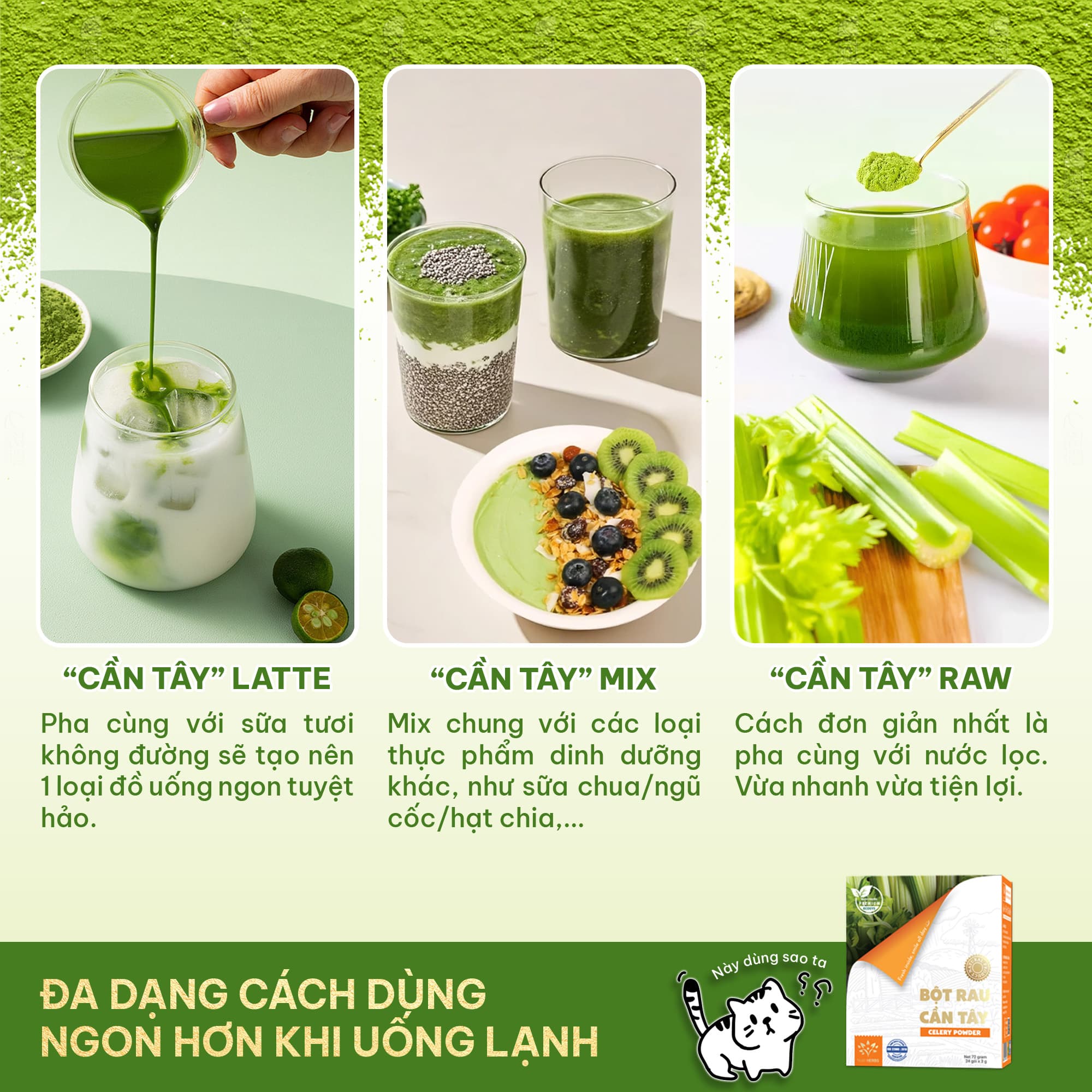 [ Combo 2 Giá Hời ] Bột Cần Tây Nguyên Chất Nutri HERBS Không Đường - Hộp 24 Gói x 3 Gram
