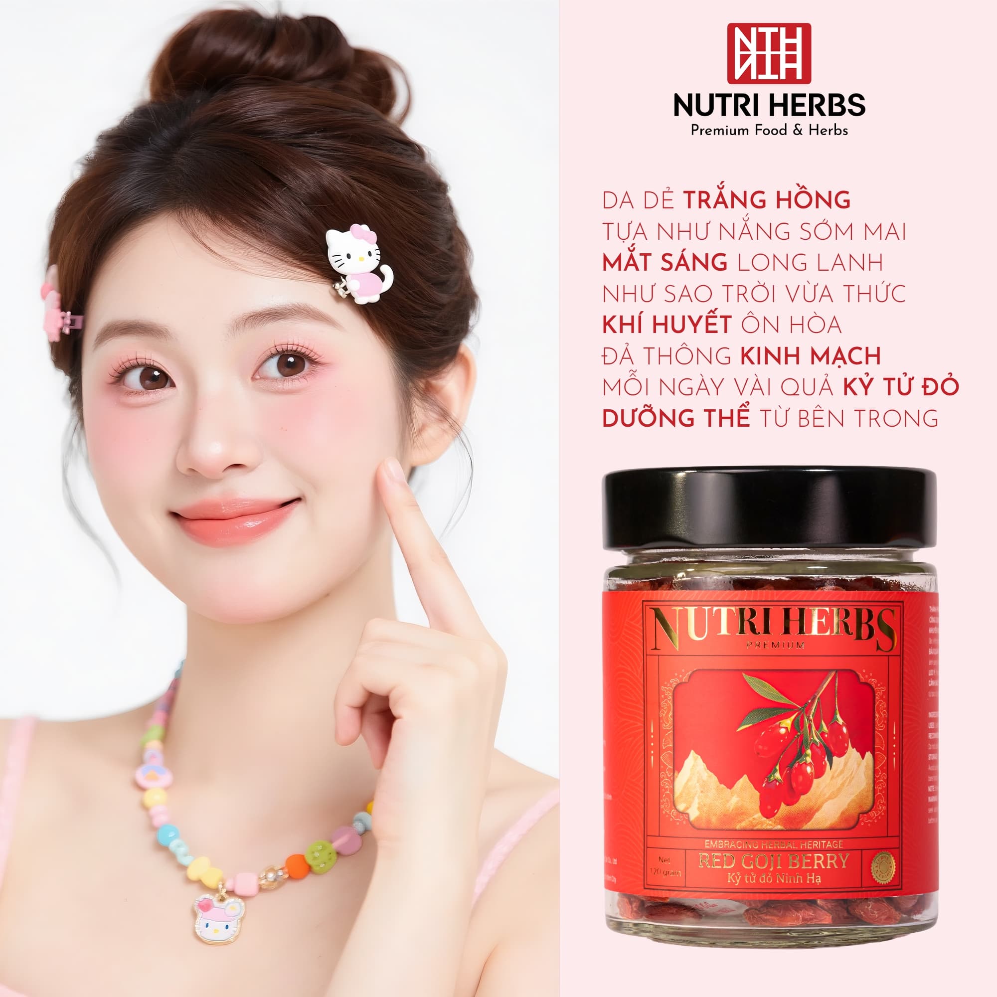Kỷ Tử Ninh Hạ Sấy Mộc Nutri Herbs – Loại Thượng Hạng, Quả To Đỏ Đều Sang Trọng Làm Quà Tặng Lọ 120g