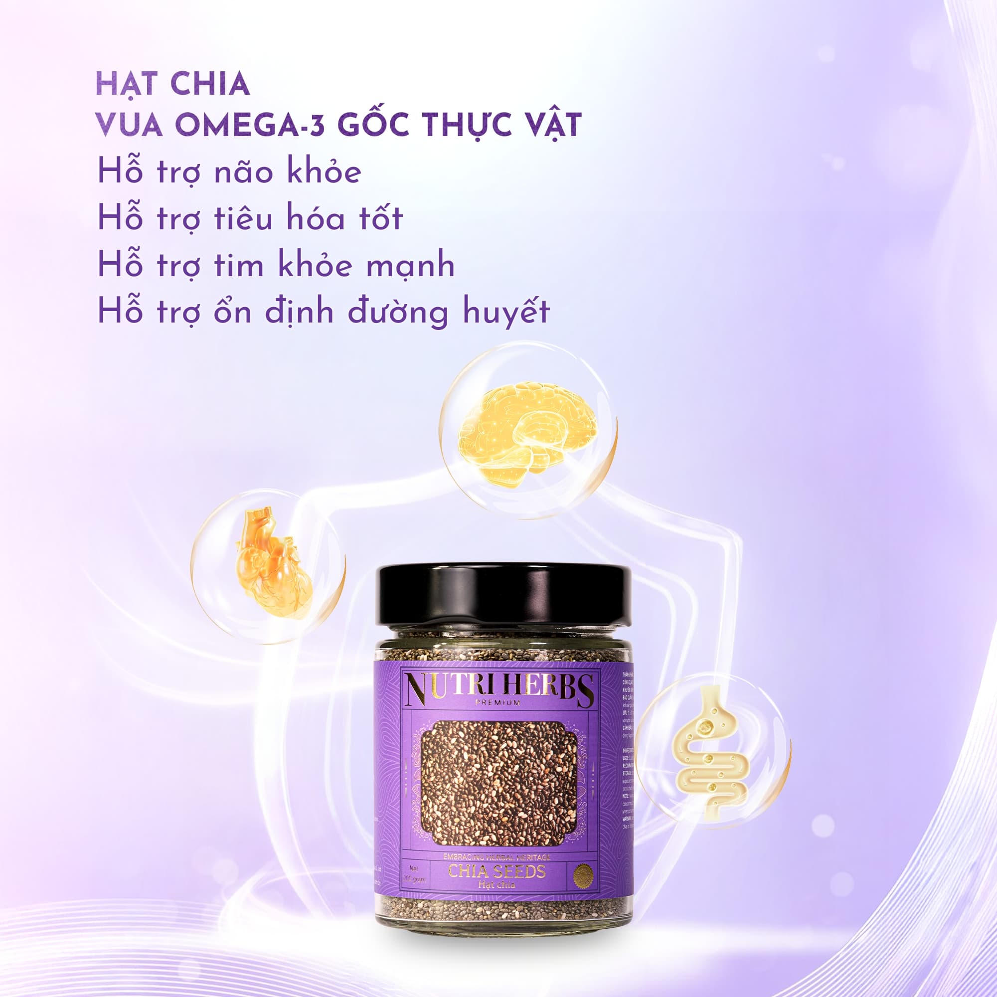 Hạt Chia Đen Nutri Herbs – Loại Thượng Hạng, Không Tạp Chất Sang Trọng Làm Quà Tặng – Lọ 200g