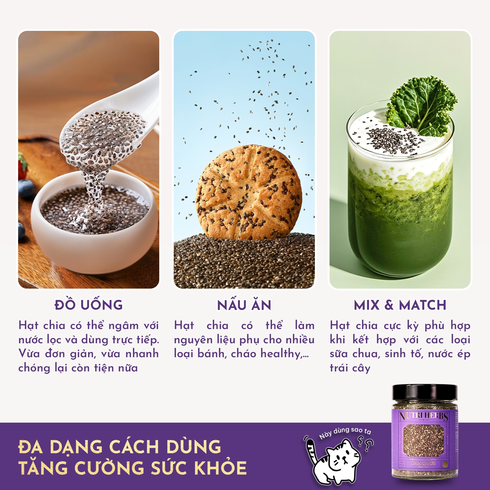 Hạt Chia Đen Nutri Herbs – Loại Thượng Hạng, Không Tạp Chất Sang Trọng Làm Quà Tặng – Lọ 200g